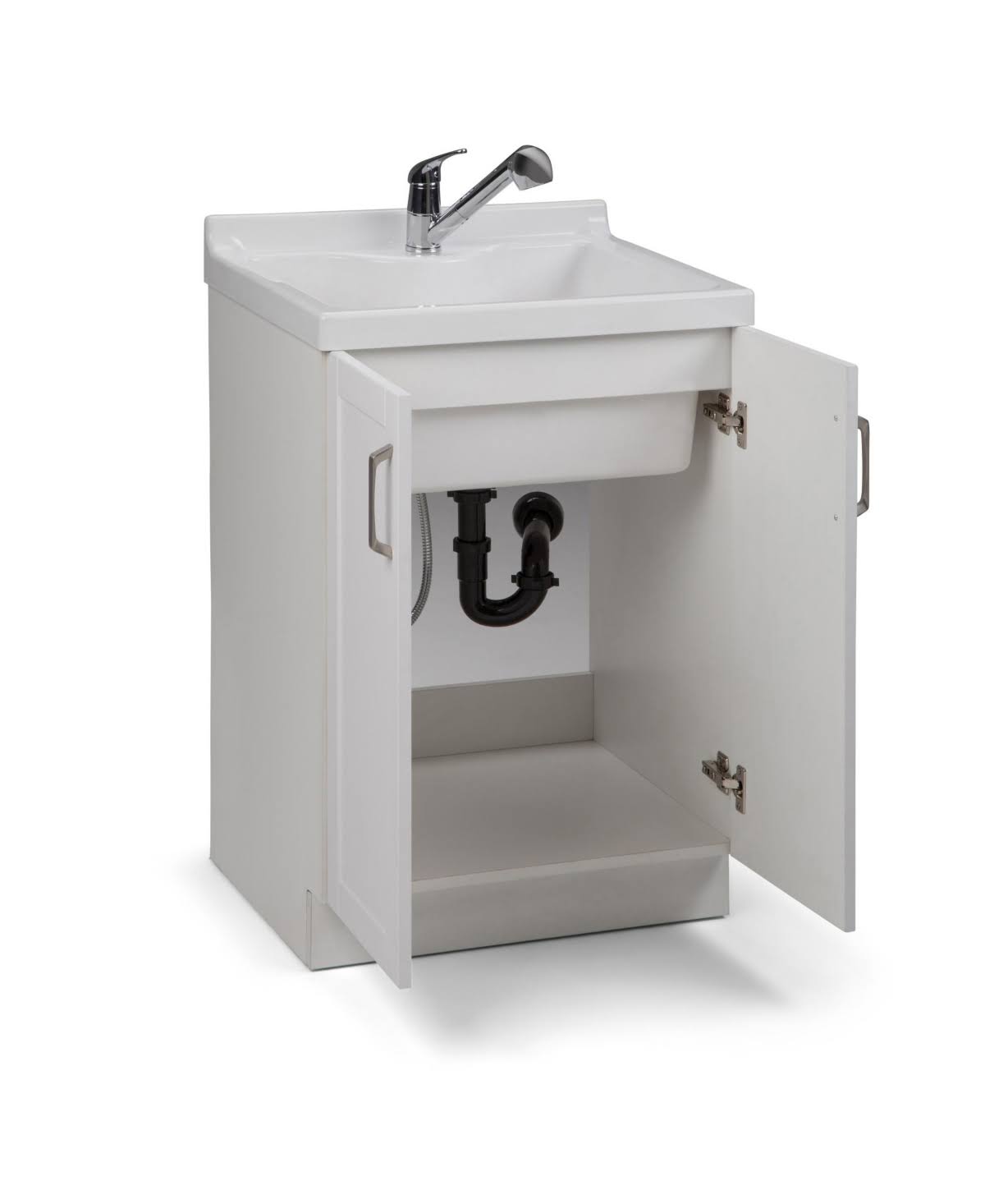 White 24 inch Laundry Cabinet with Pull-Out Faucet and ABS Sink D3219