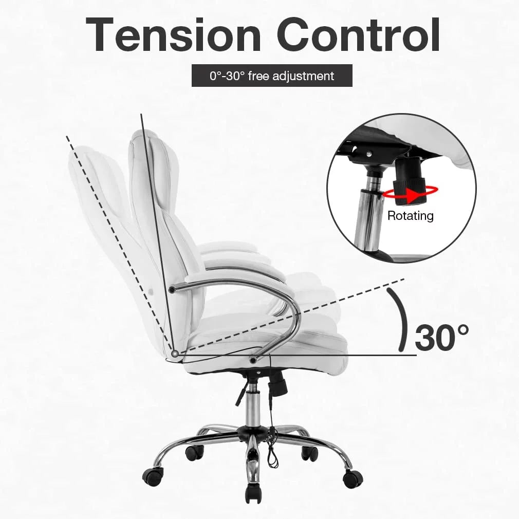 White High Back PU Leather Office Chair with Lumbar Support X2238