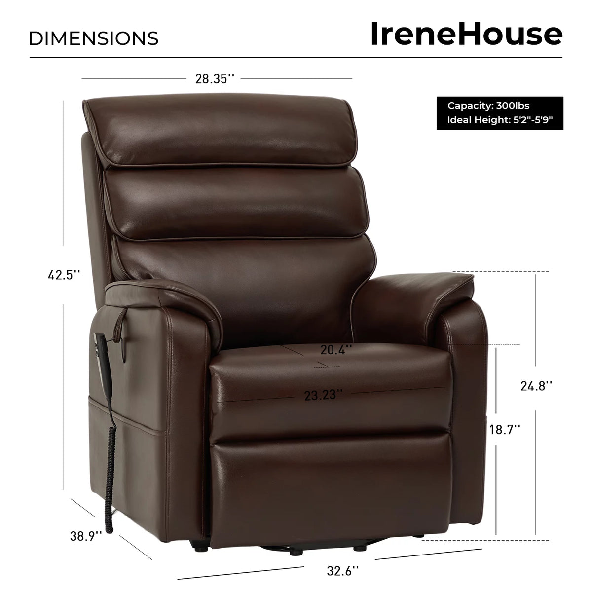 Brown Faux Leather Lift Recliner with Massage Heating N2052