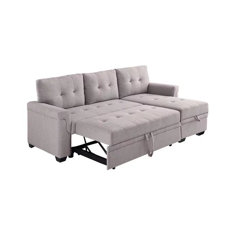 Light Gray Linen Reversible Sleeper Sofa U121703