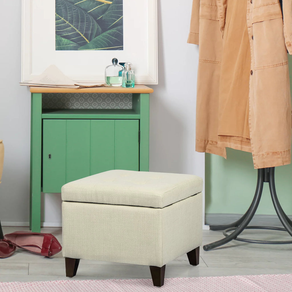 White Square Fabric Storage Ottoman K186