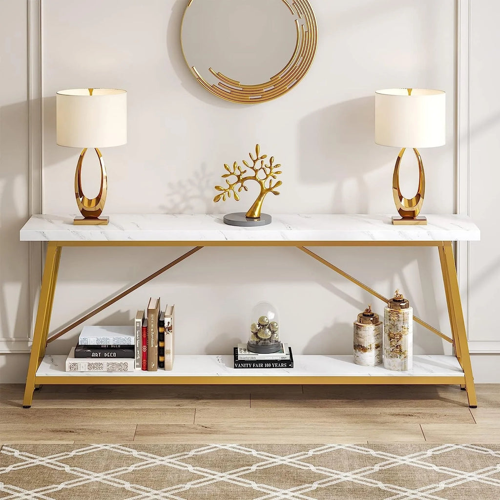 70.9 Inch Light Brown Black Wood Console Table R67680