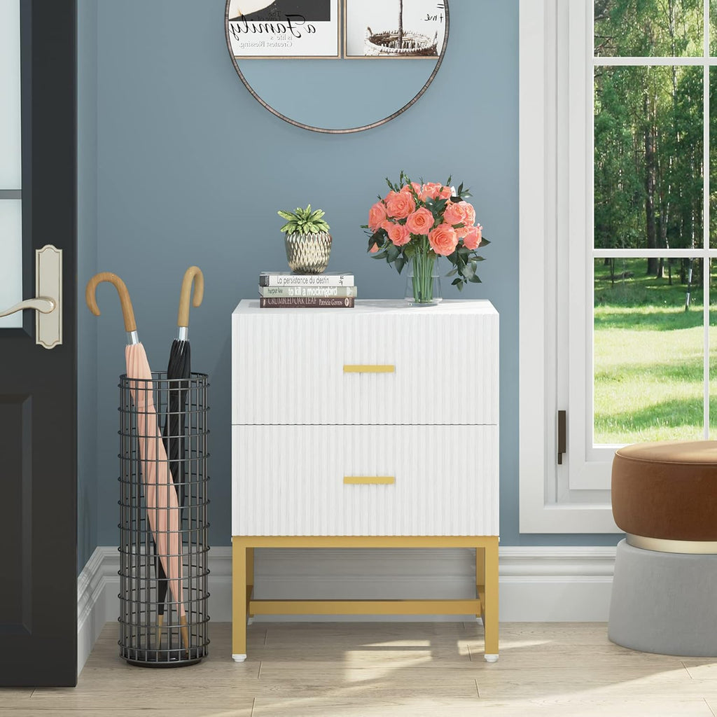 2-Drawer Nightstand with Storage Cabinet Metal Frame T63648