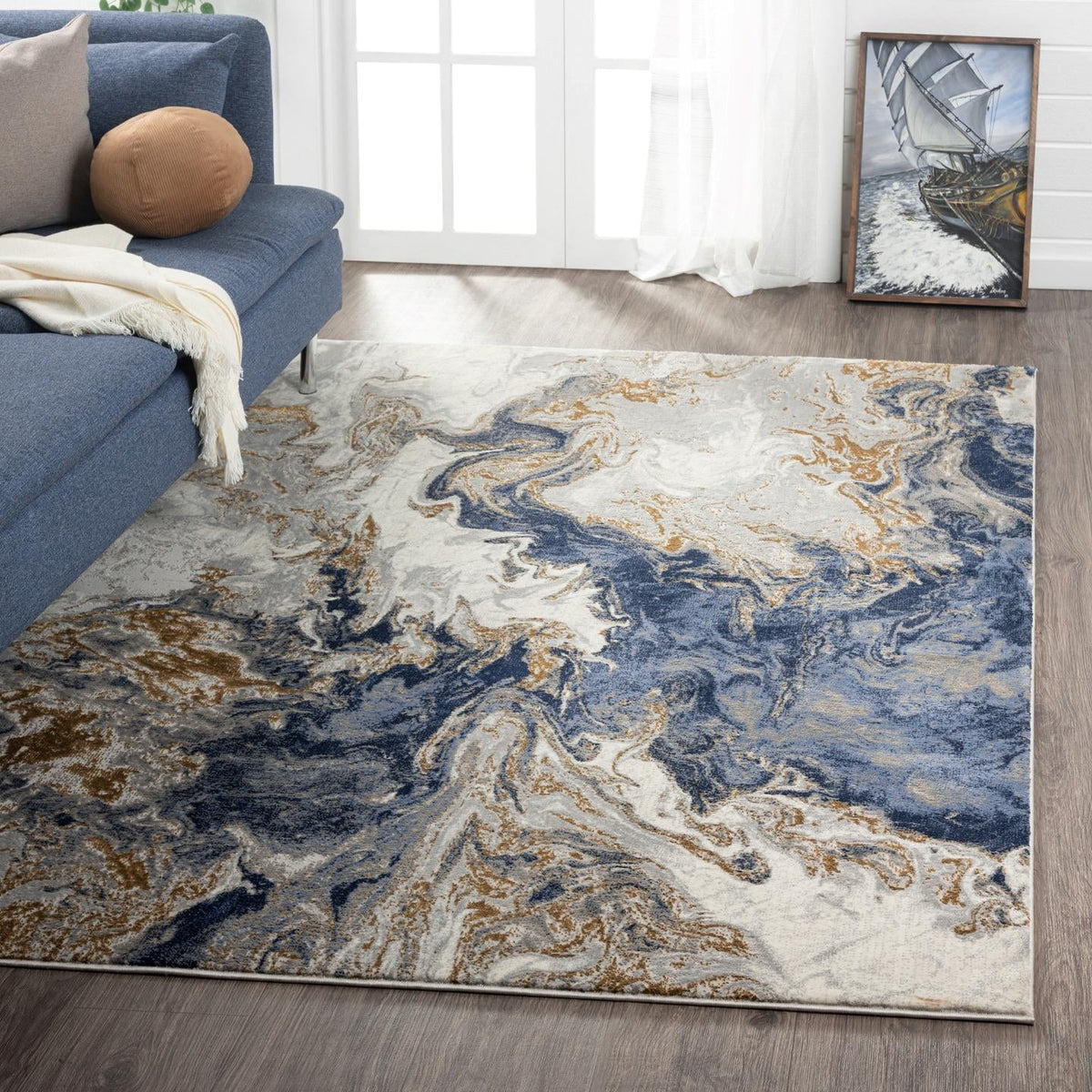 Blue Abstract 8x10 Area Rug A8724