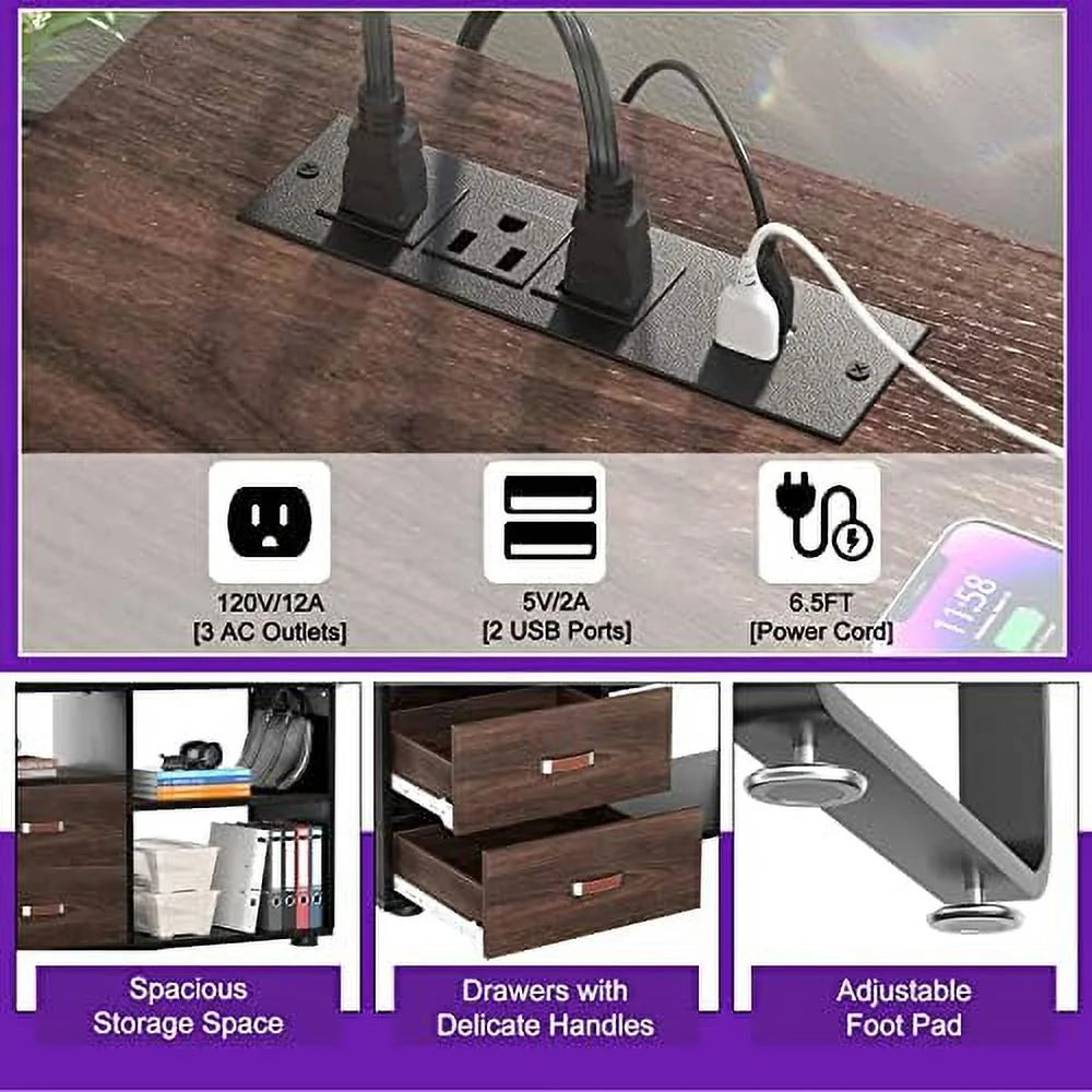 L Shaped Desk with File Cabinet and Power Outlet W548246