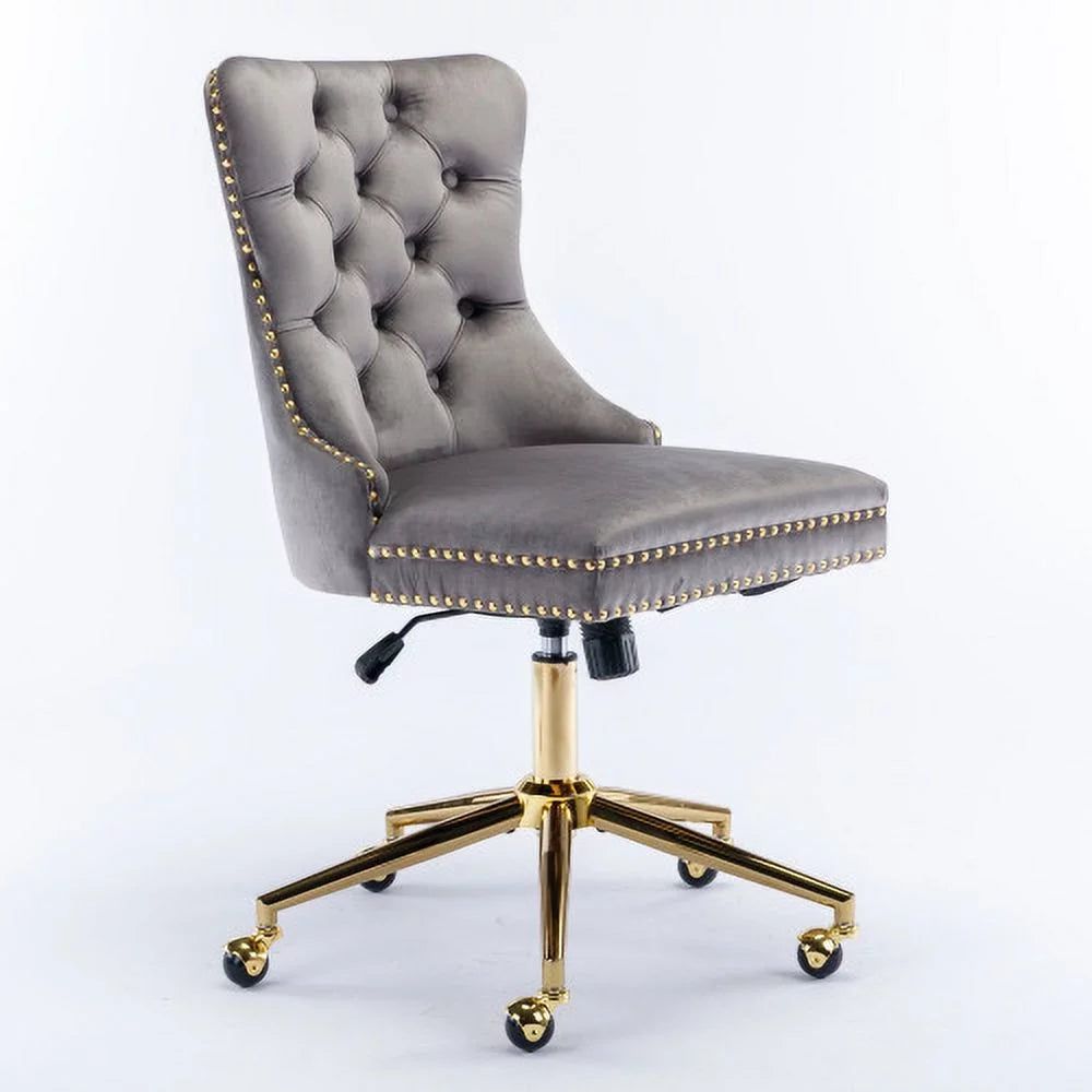Velvet Upholstered Tufted Button Office Chair with Golden Metal Base L930