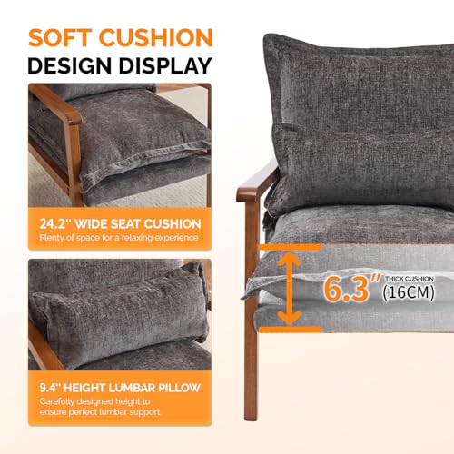 Gray-Blue Accent Armchair with Lumbar Pillow E18226