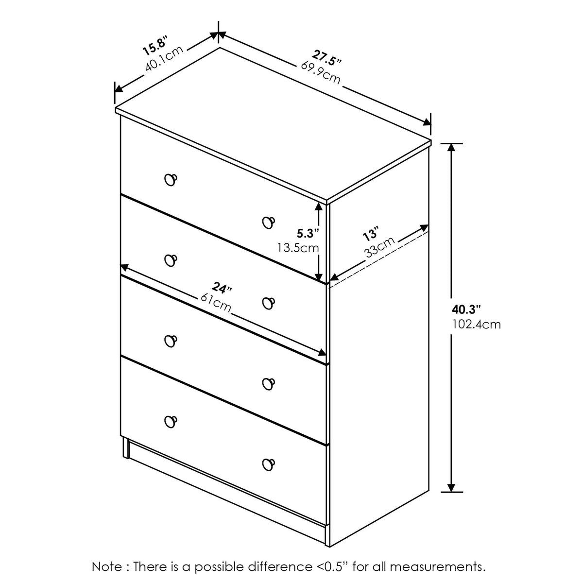 4 Drawer White Dresser C230