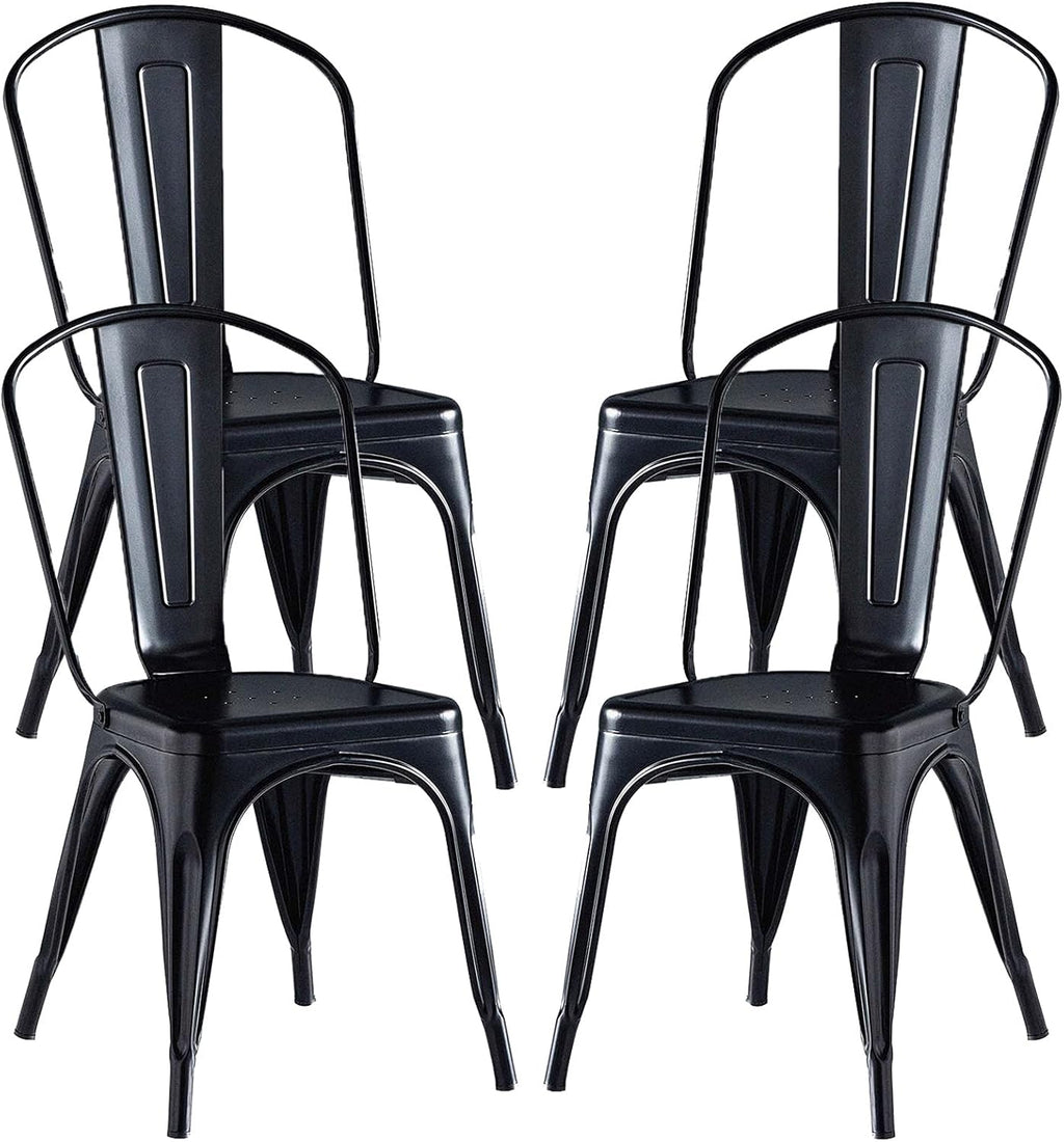 Black Metal Stackable Dining Chairs Set of 4 R920