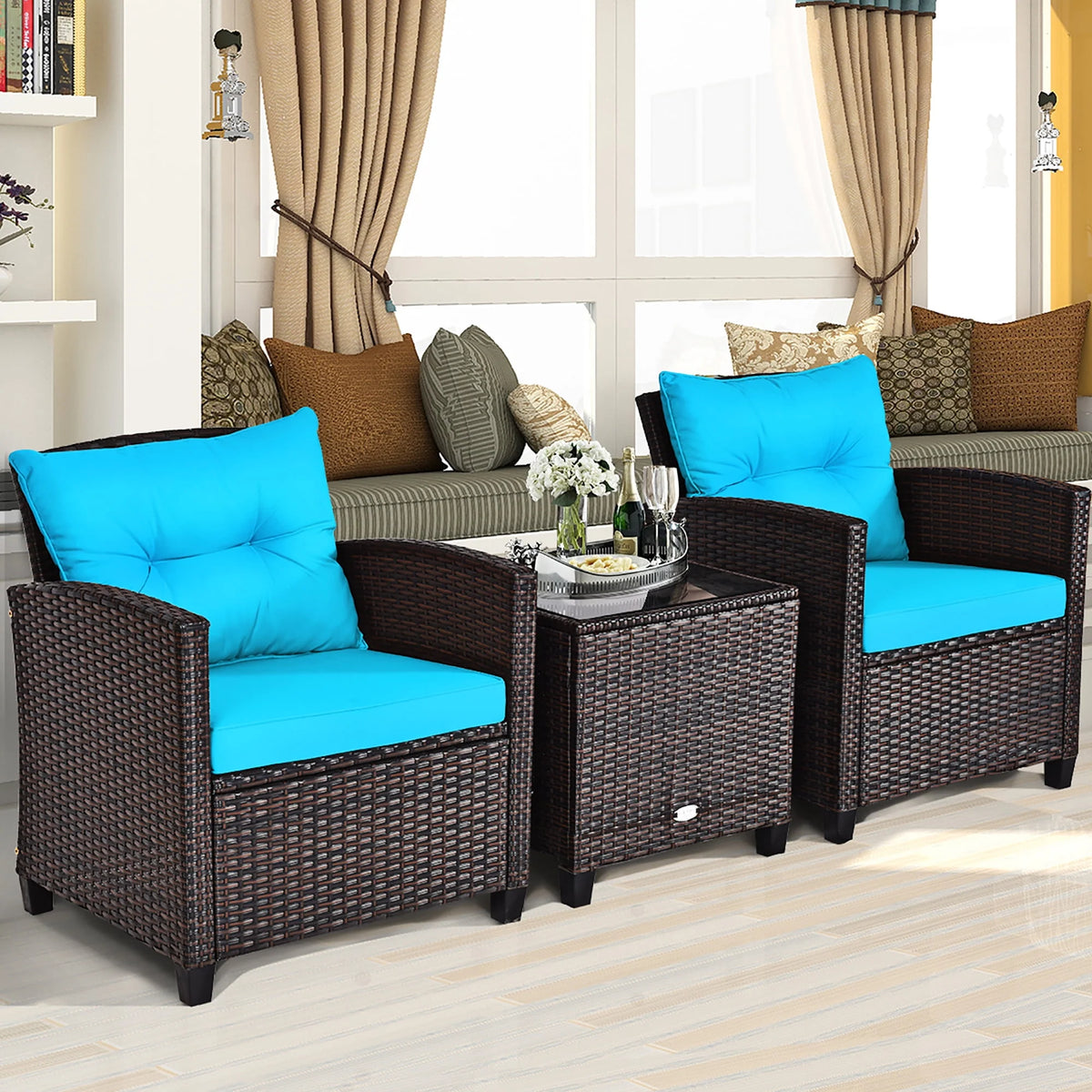 3 Pc Black Patio Rattan Furniture Set I234