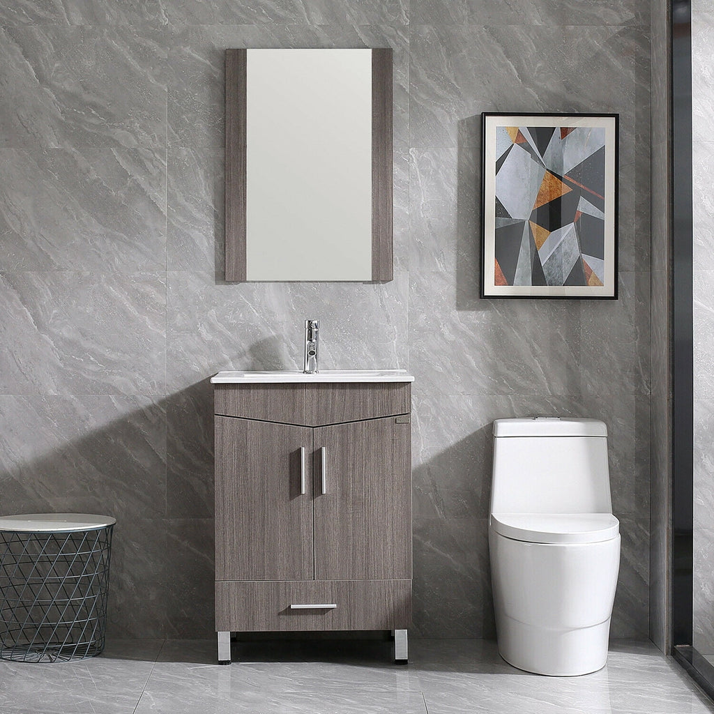 36" Light Brown Wood Bathroom Vanity with Ceramic Sink and Drawers H478