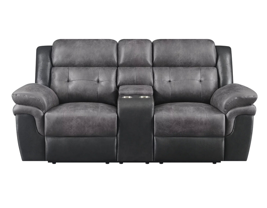 Charcoal and Black Tufted Cushion Motion Loveseat I5617