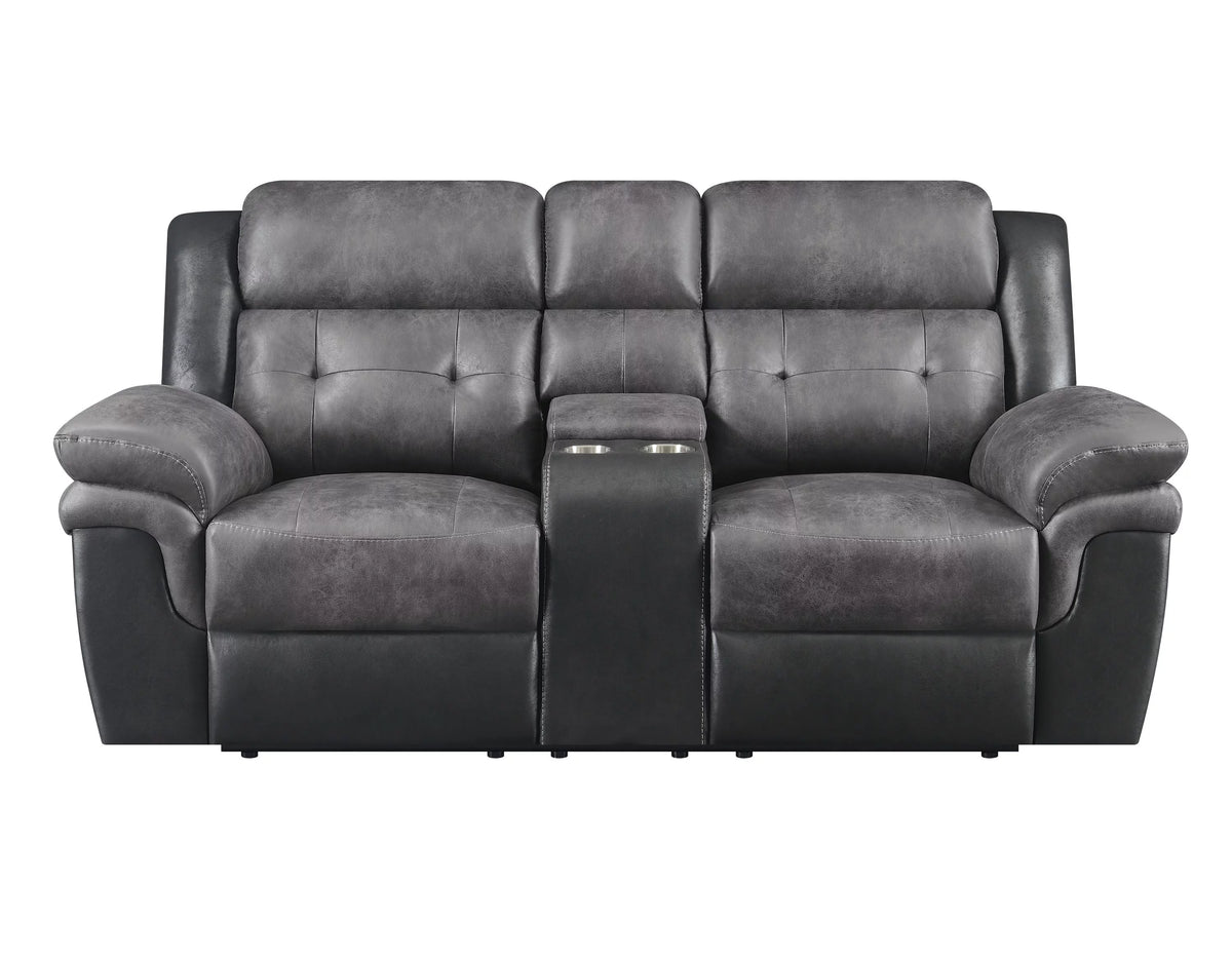 Charcoal and Black Tufted Cushion Motion Loveseat I5617