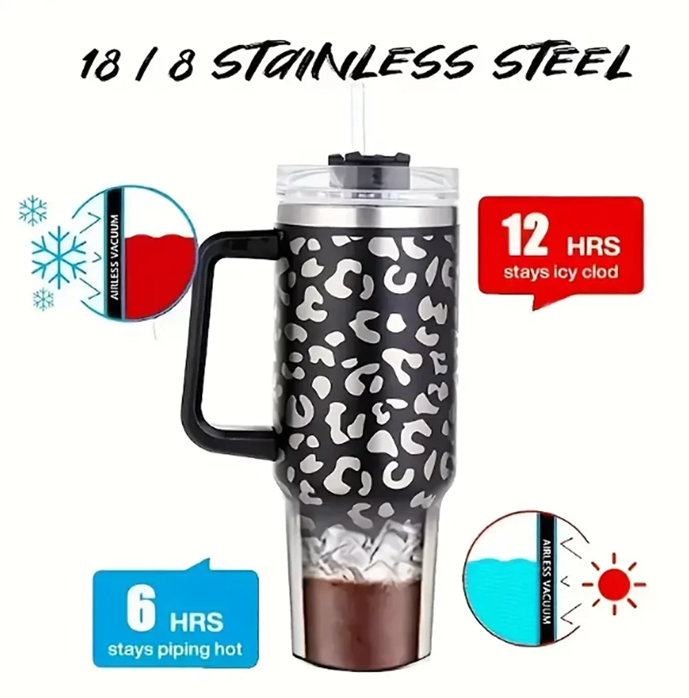 Light Pink Leopard Print 40 oz. Stainless Steel Tumbler With Handle Q71378