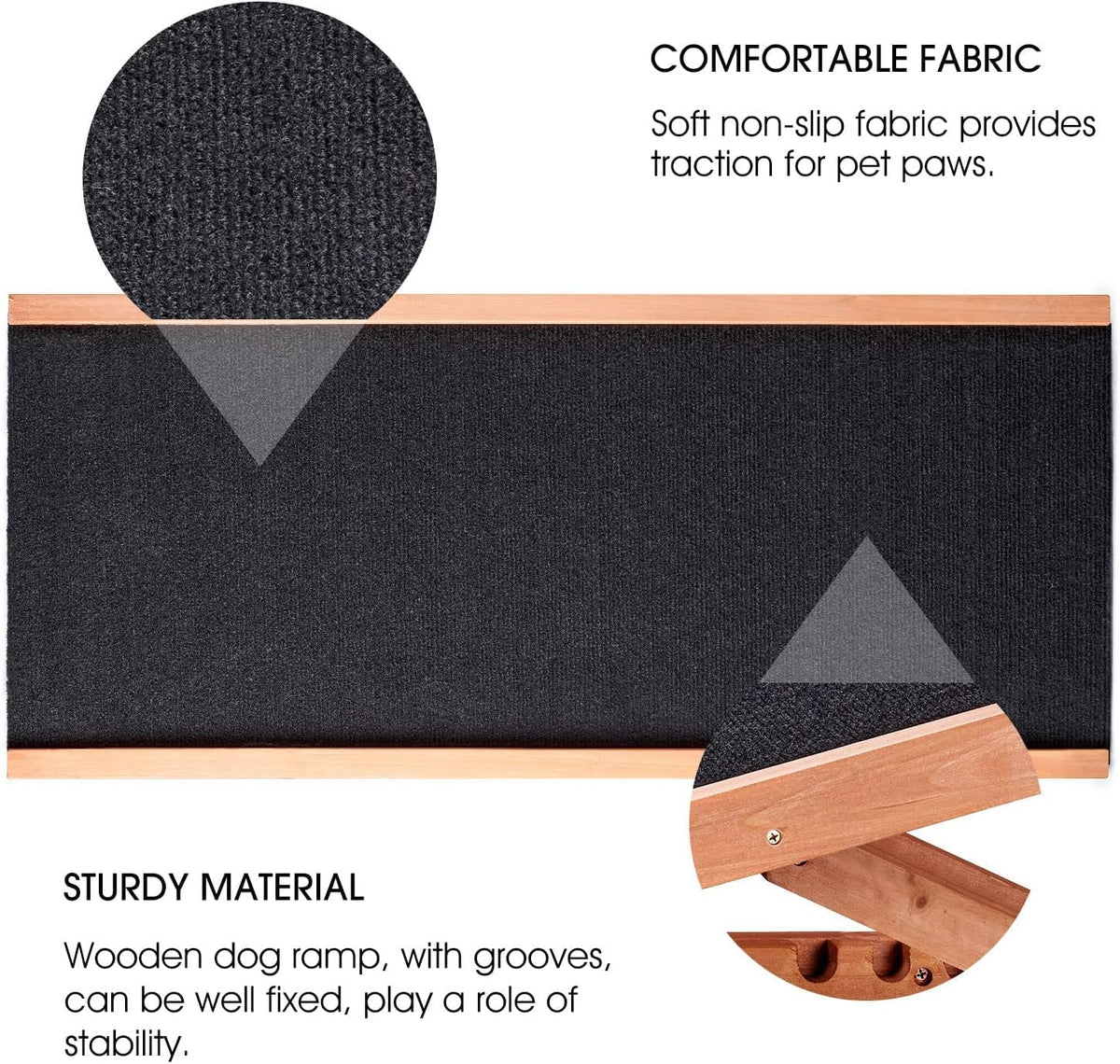 Height Adjustable Wooden Pet Ramp with Non Slip Carpet, Pack of 2 C892