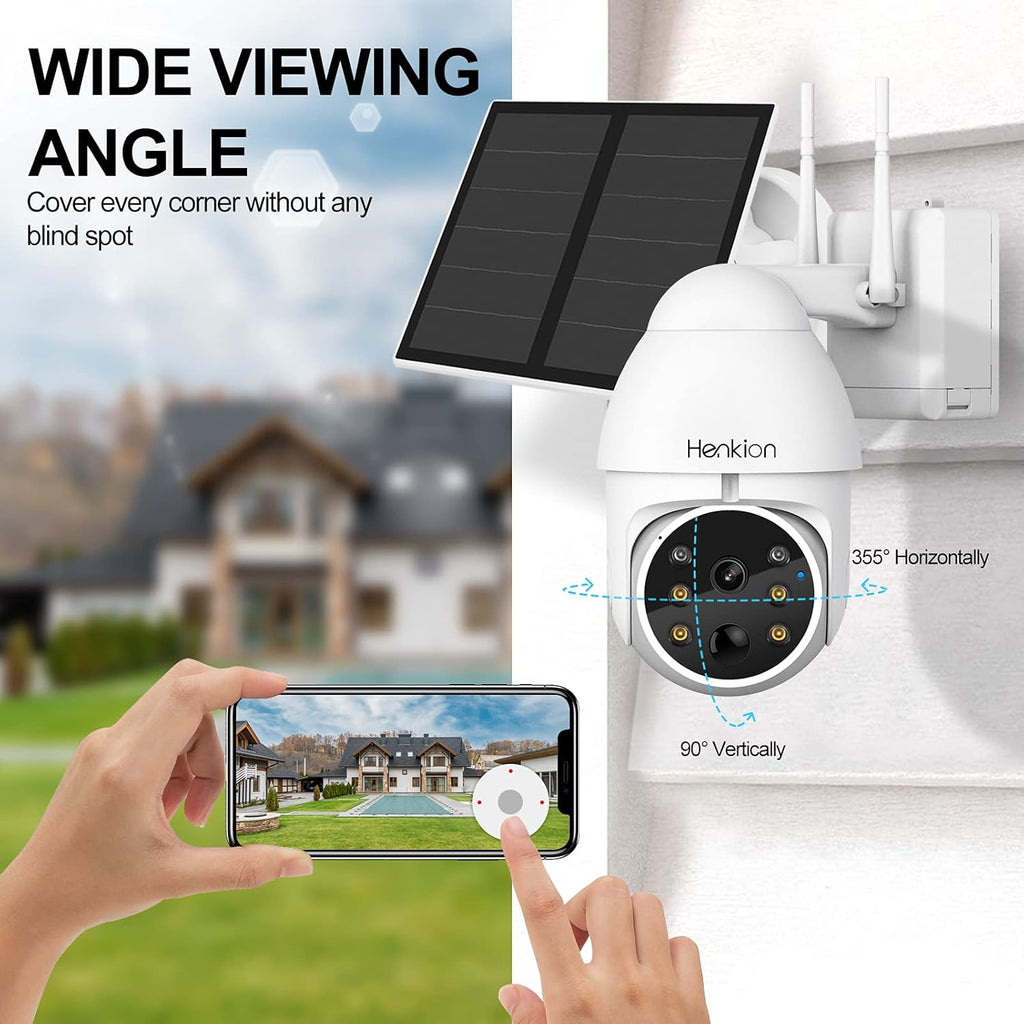 Solar Powered Wireless Security Camera 1080P Pan Tilt Rechargeable Battery Waterproof F445448