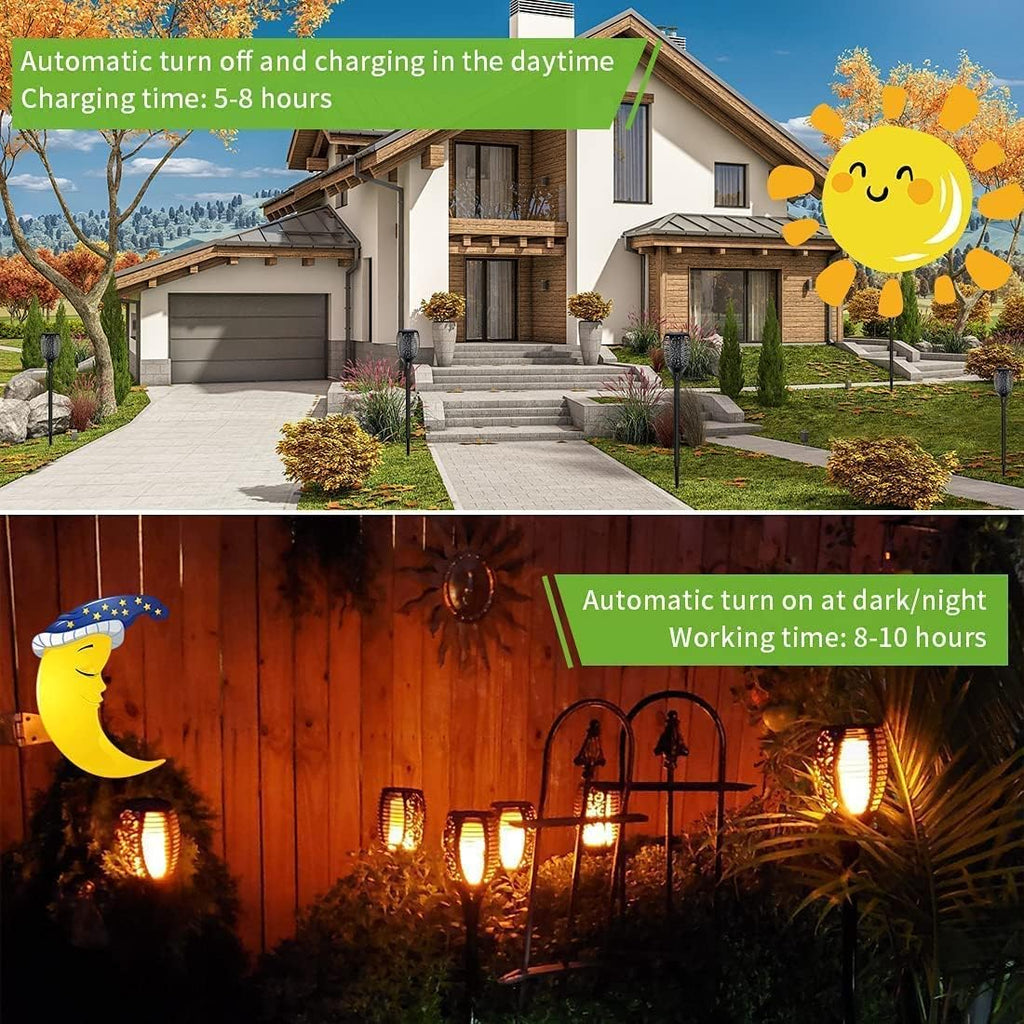 6 Pack Solar Lights Torches 96 LED Flickering Flame Outdoor Waterproof Solar Powered Pathway Lights C686560