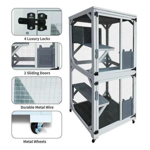 Wooden Outdoor Cat Enclosure with Wheels H431