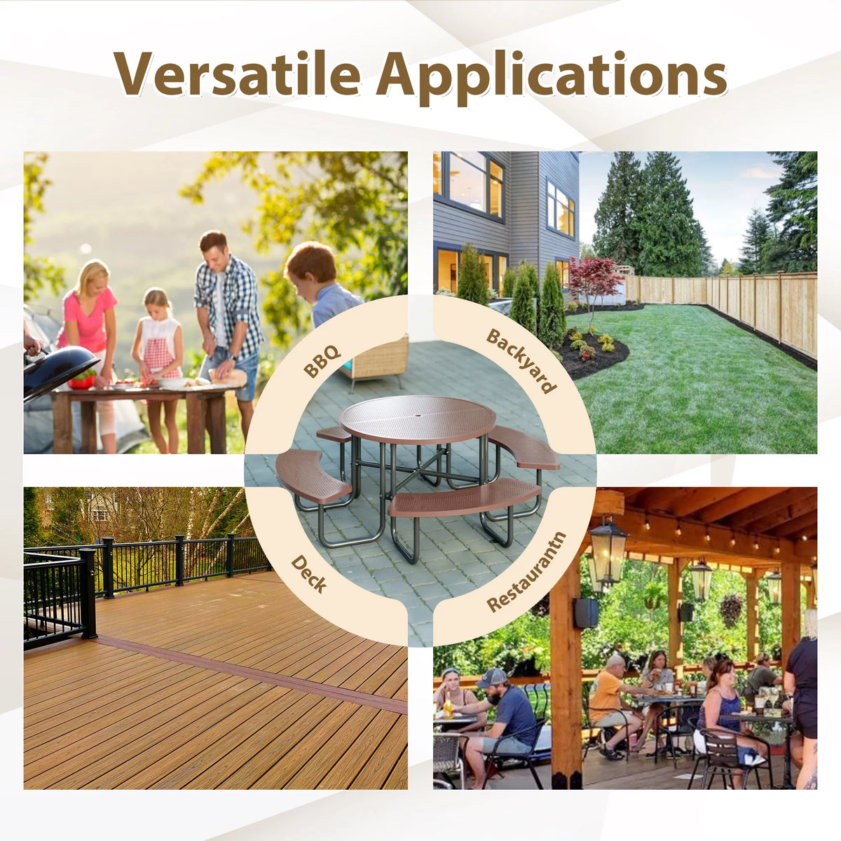 46'' Steel Round Picnic Table with Umbrella Hole H953