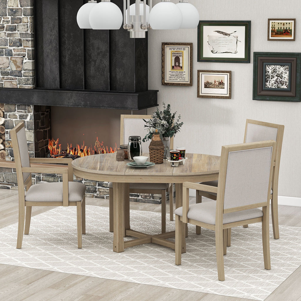 5-Piece Extendable Wood Dining Table Set with 4 Upholstered Chairs Z437130