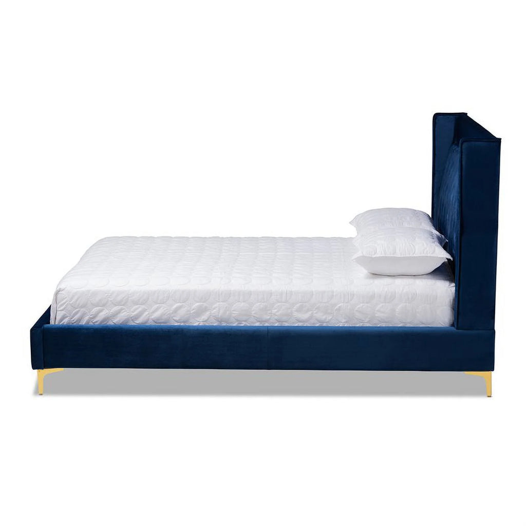 Tufted Velvet Fabric Platform King Bed in Navy Blue B3049