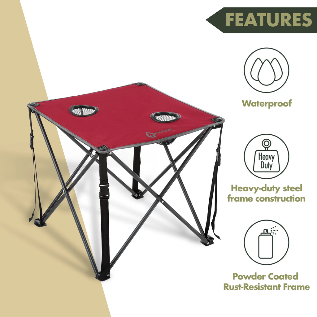 Heavy-Duty Portable Camping Folding Table with Cup Holders and Carrying Case C2380