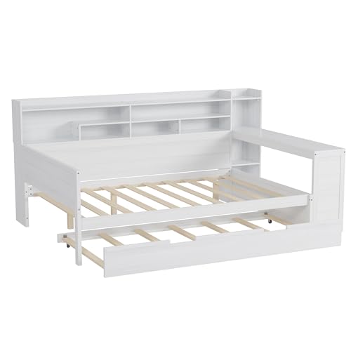 Twin Size Wood Daybed with Bookcase Storage and Desk M2687