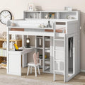Twin Size Wood Loft Bed with Desk Storage and Wardrobe S9832