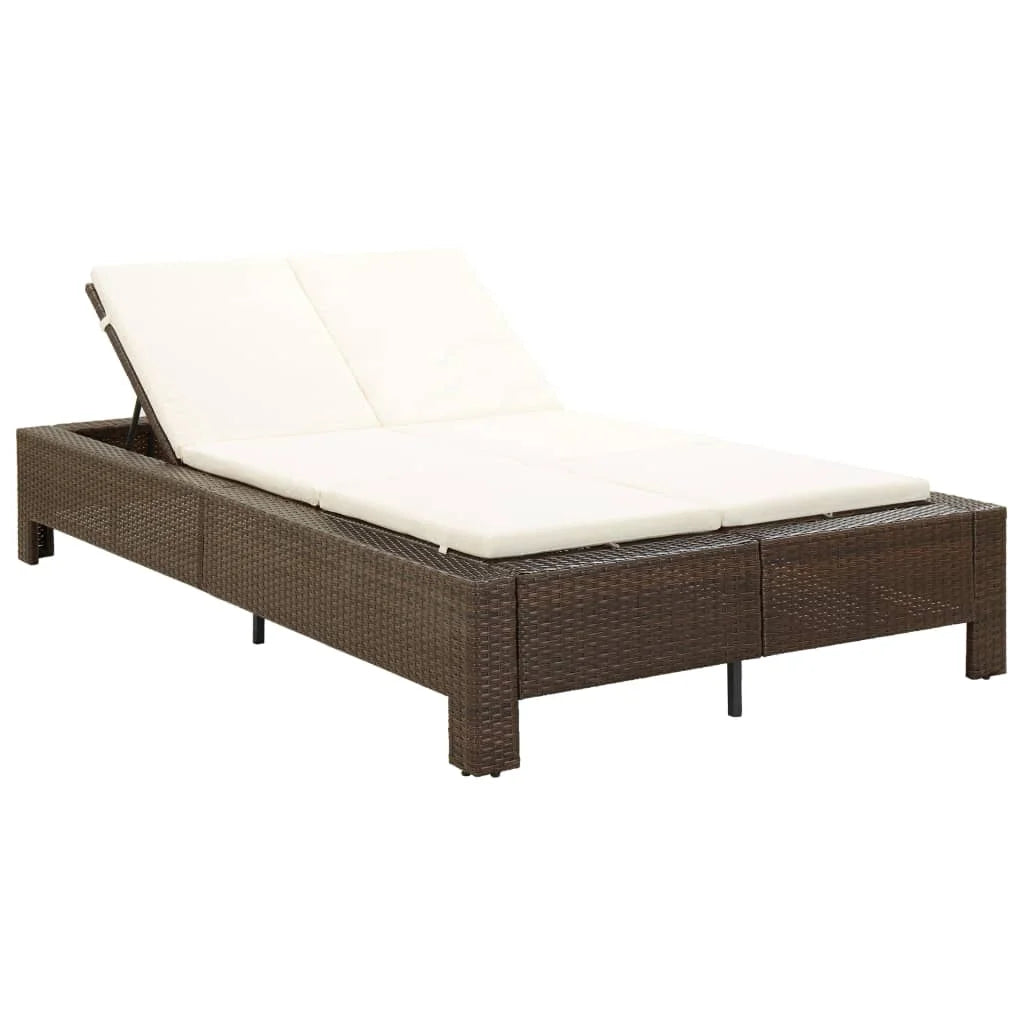 2-Person Sunbed with Cushion Brown Poly Rattan I251