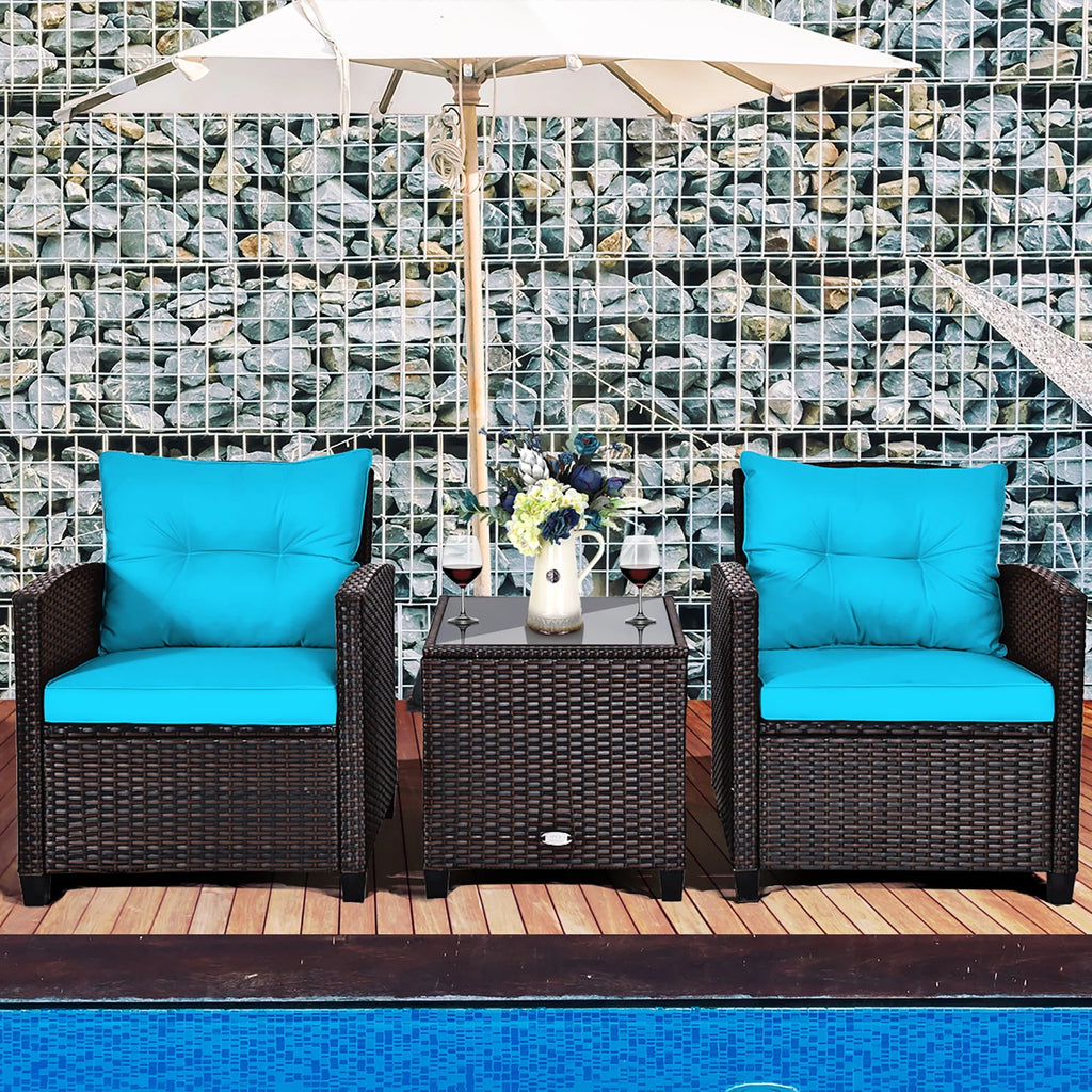 3 Pc Black Patio Rattan Furniture Set I234