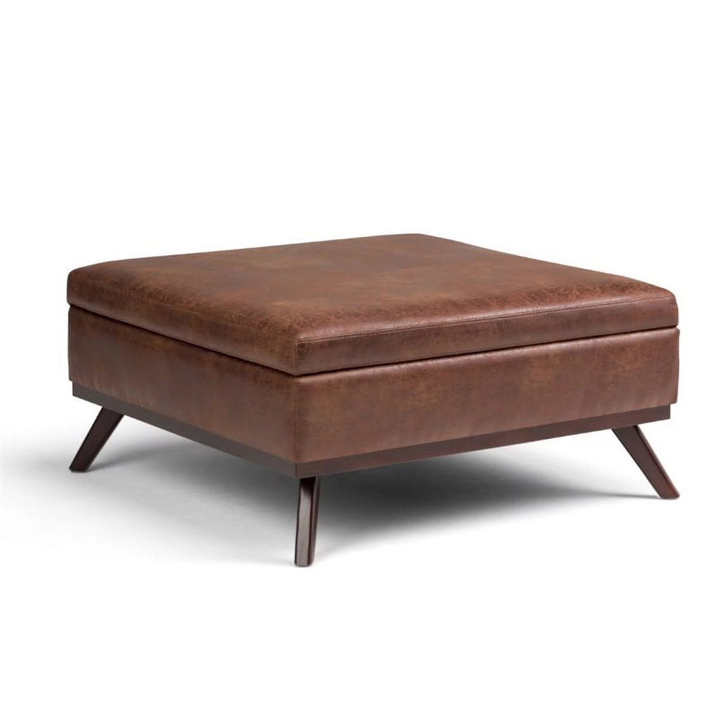 Faux Air Leather Square Coffee Table Ottoman in Saddle Brown U520