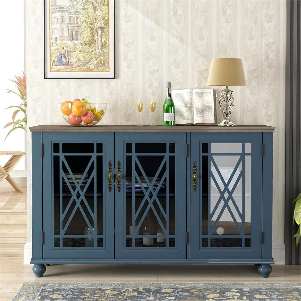 Vintage Wood Kitchen Accent Buffet Sideboard Cabinet Q87244