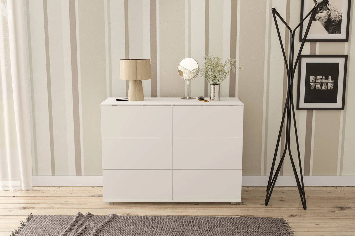 White 6 Drawer Wood Double Dresser C7042