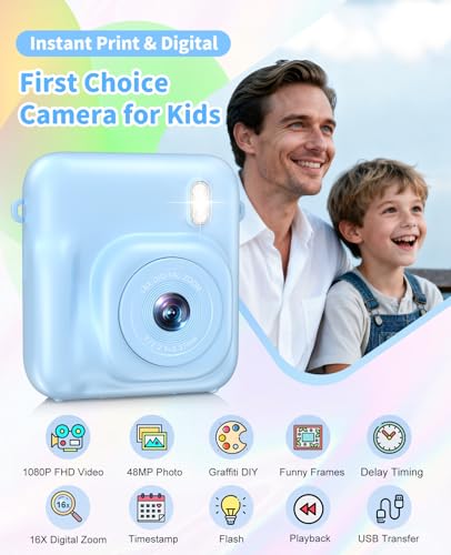 Instant Print Kids Camera 48MP 1080P with 32GB Card P43379