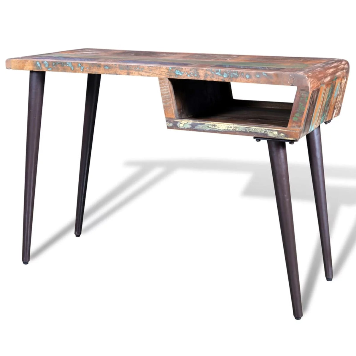 Rustic Desk with Storage Compartment Reclaimed Wood Tabletop Iron Legs G22006