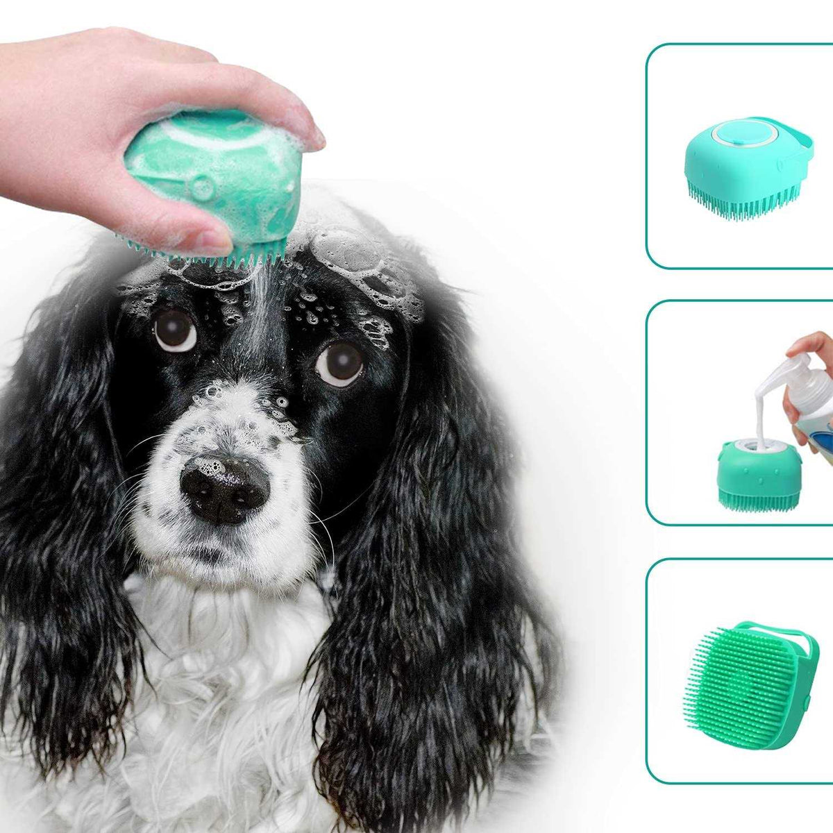 Pet Grooming Bath Massage Brush with Soap and Shampoo Dispenser K34804