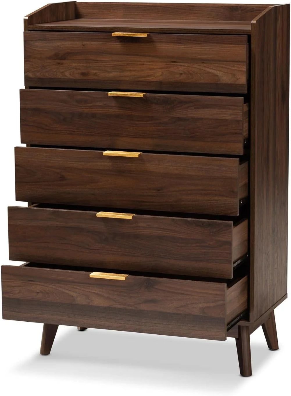 Walnut Brown 5-Drawer Wood Chest I23401