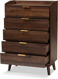 Walnut Brown 5-Drawer Wood Chest I23401
