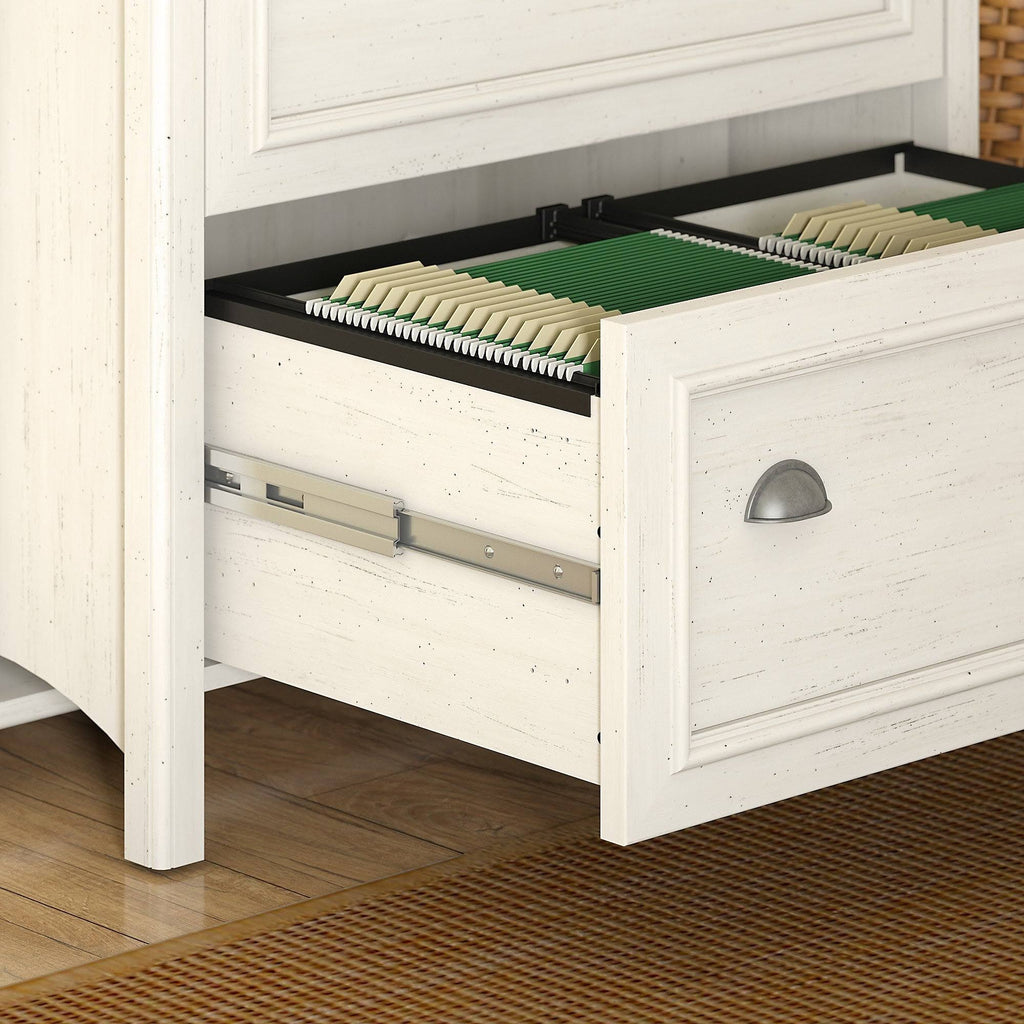 Antique White Computer Desk with 2-Drawer File Cabinet Q291406