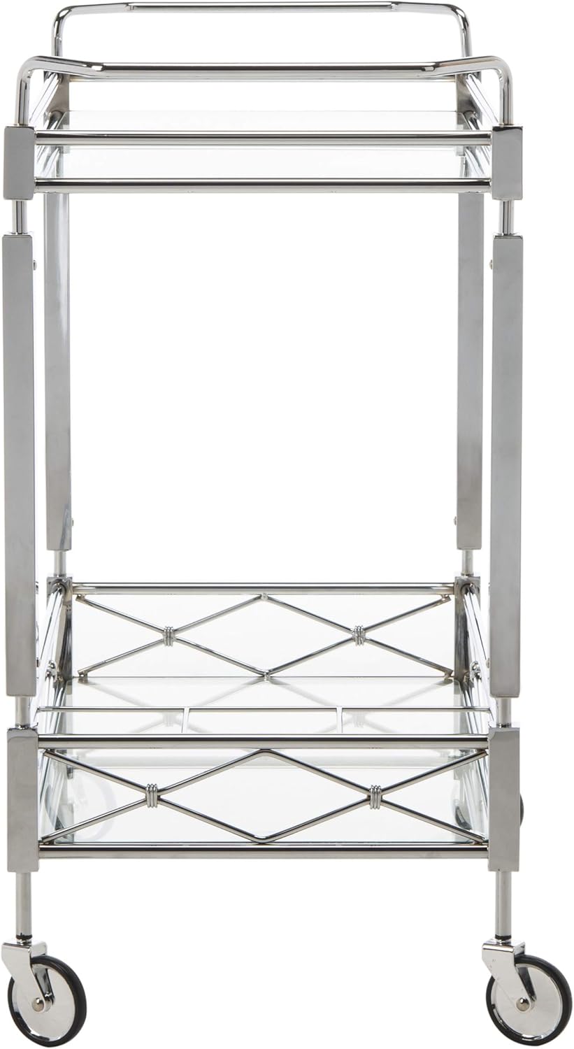 Chrome and Tempered Glass 2-Tier Bar Cart P39567