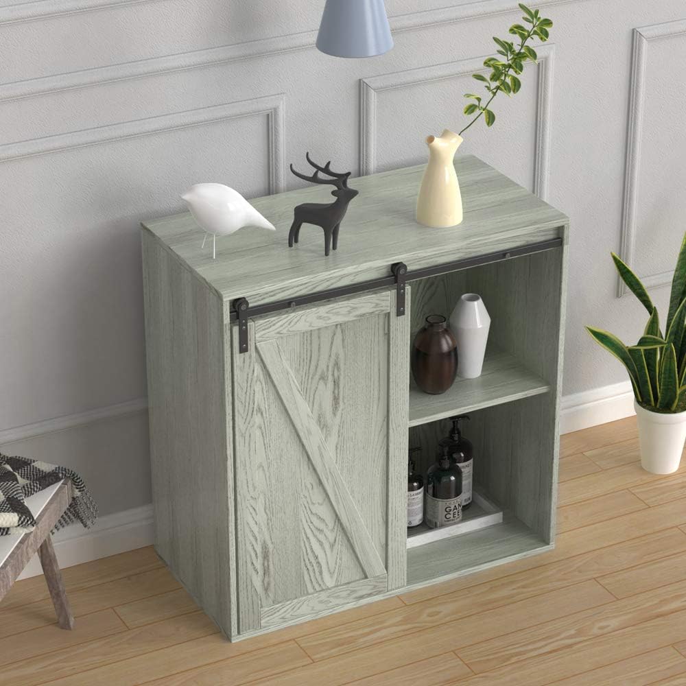 Wooden Storage Cabinet with Sliding Door and 2 Layer Shelf A828205