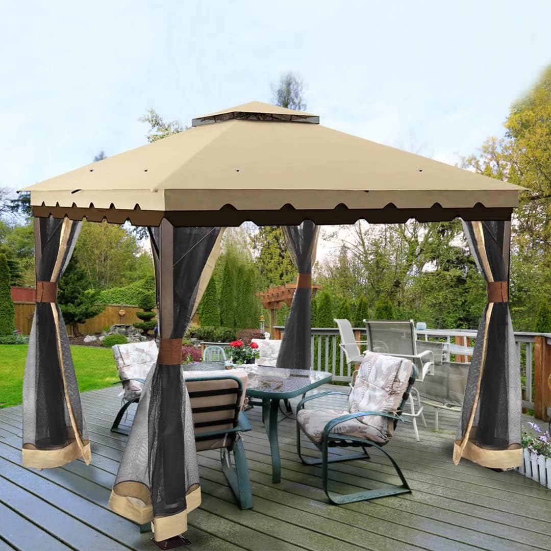 10x12 ft Steel Gazebo with Mosquito Netting M6687