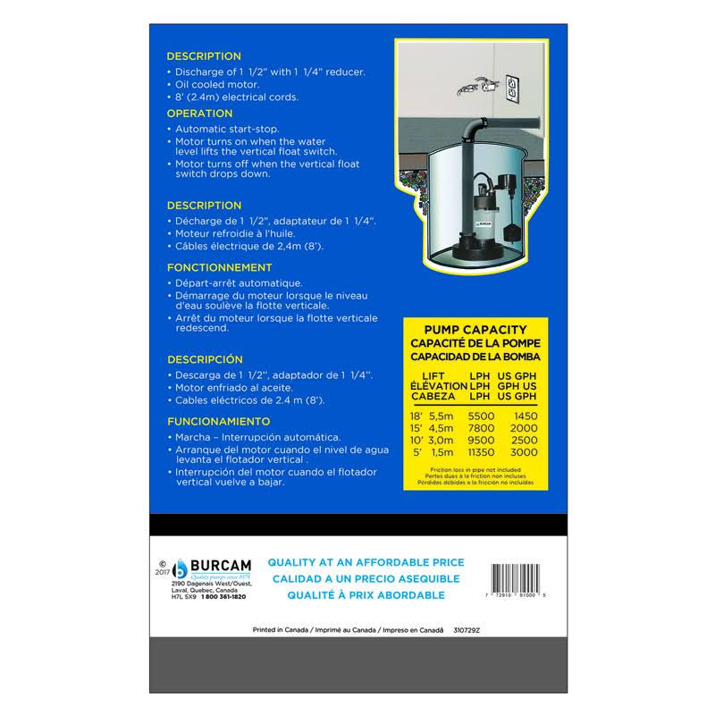1/3 HP 3000 GPH Submersible Sump Pump T359