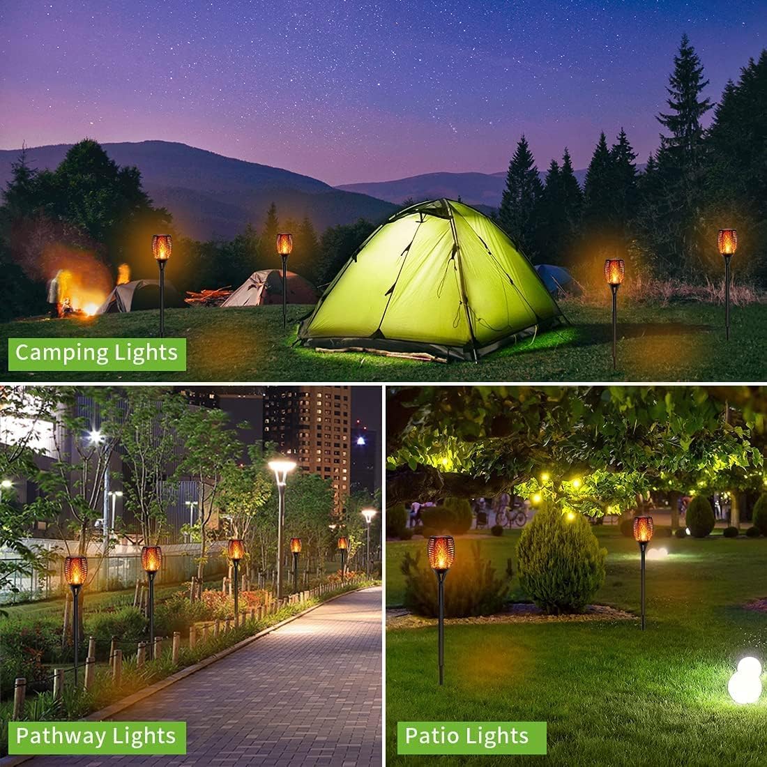 6 Pack Solar Lights Torches 96 LED Flickering Flame Outdoor Waterproof Solar Powered Pathway Lights C686560