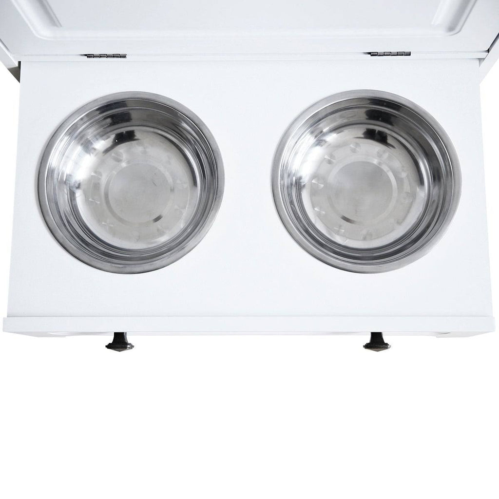 White Pet Feeding Station with Food Storage Cabinet Y9291