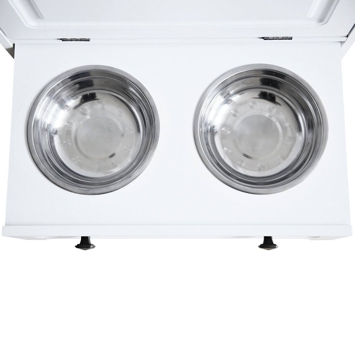White Pet Feeding Station with Food Storage Cabinet Y9291