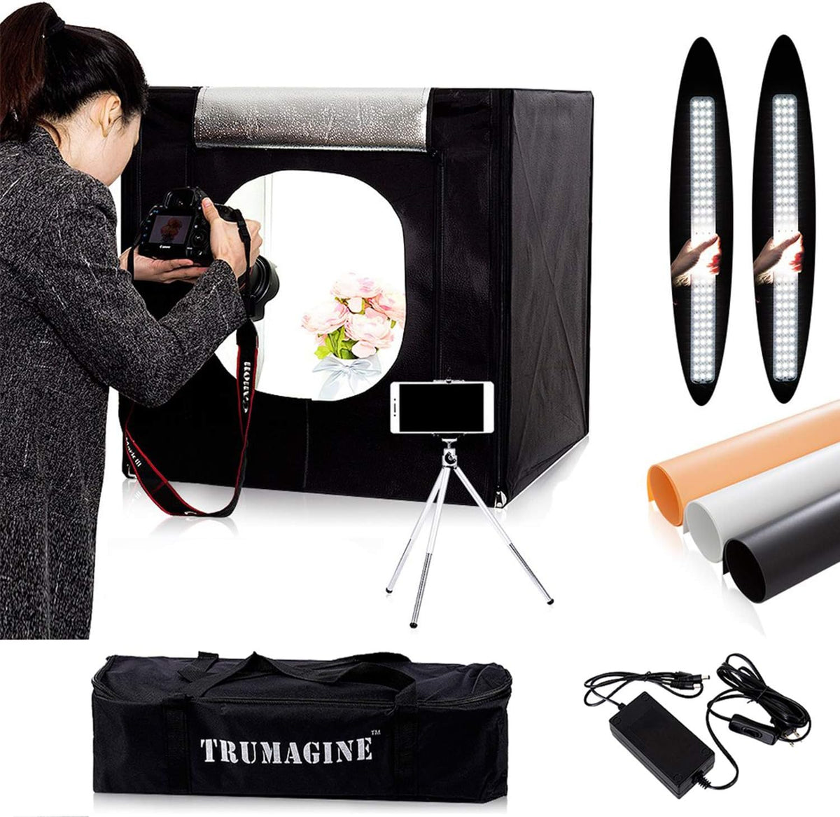 LED Studio Lightbox with 3 Colors Backdrops and Carrying Bag G170