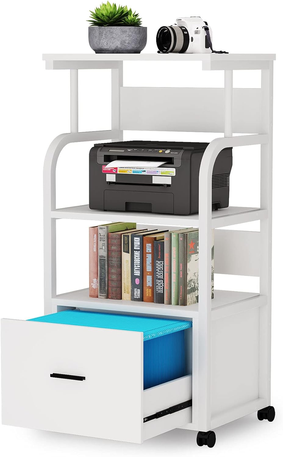 Mobile File Cabinet with Printer Shelf and Legal Size Drawer J2086
