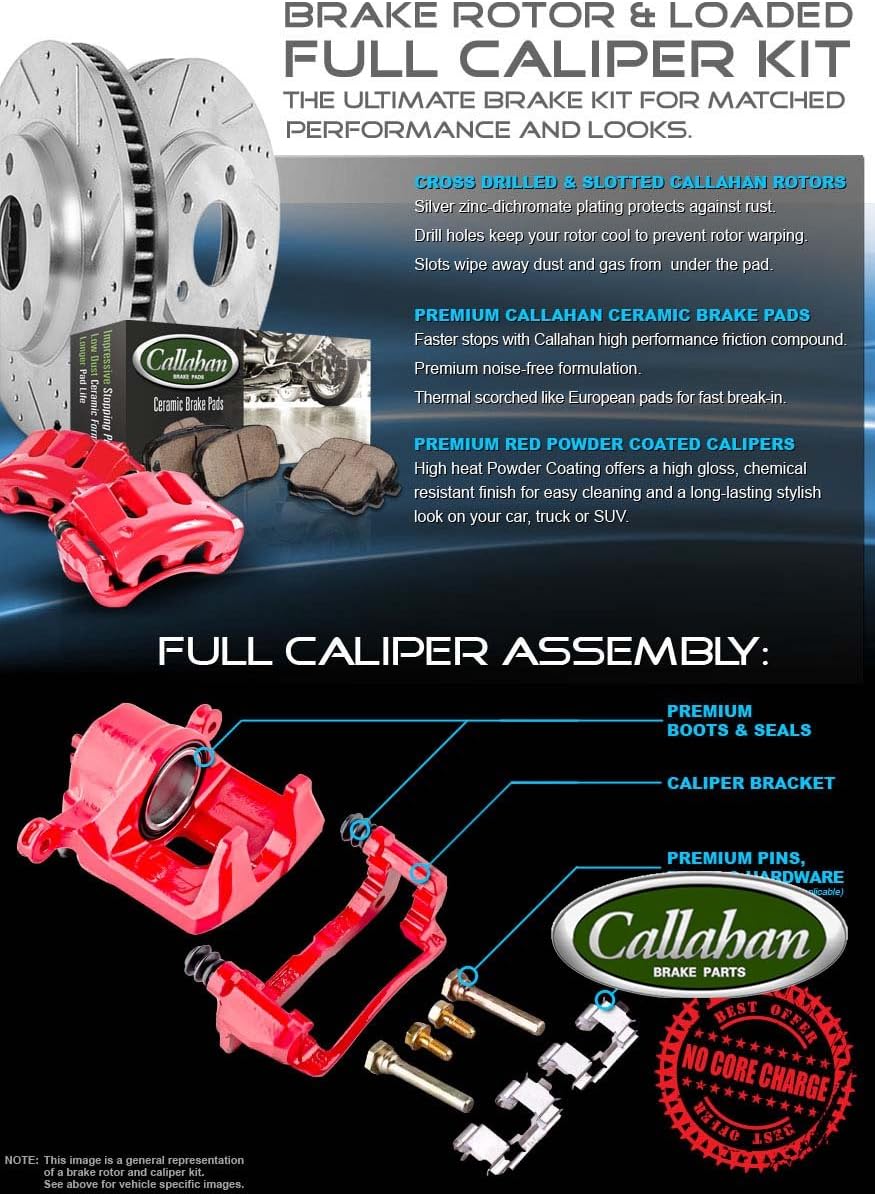 Powder Coated Red Calipers 5 Lug Rotors Ceramic Pads Kit L3844