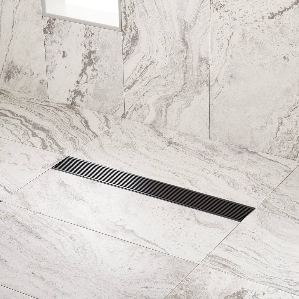 60x22 Matte Black Linear Shower Drain with Flange I388786
